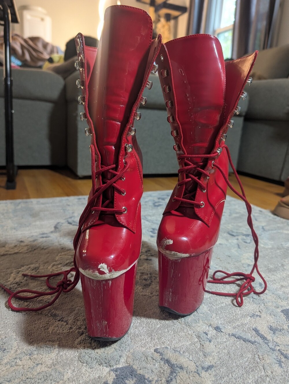 Red Pole Dance Lace-Up Women's Boots